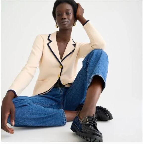 J Crew Tipped sweater blazer BS976 Women's Size XL - Picture 3 of 13